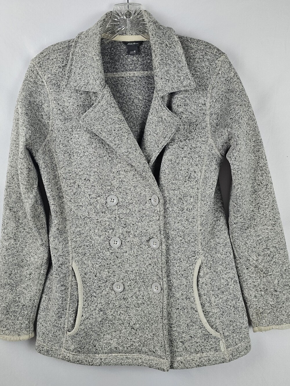 Eddie Bauer Grey Marled Double Breasted Fleece Jacket Women's M Light Academia